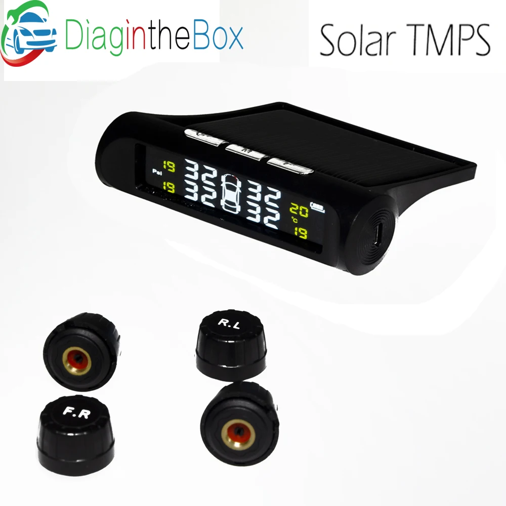 

Solar Power USB TPMS Car Tire Pressure Monitoring System LCD Display TPMS External Sensors for VW Toyota SUV Temperature Warning