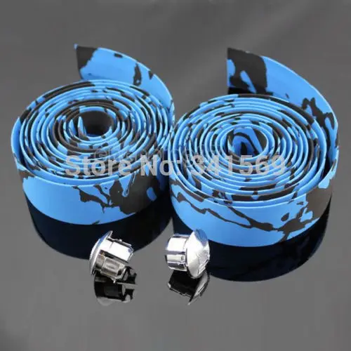 2 X New Cycling Road Bike Sports Bicycle Cork Handlebar Tape Blue + 2 Bar Plugtape bluetape