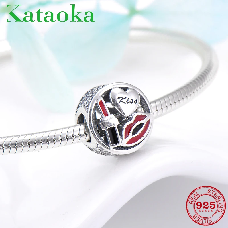 

Love makeup charms women Lipstick kiss beads 100% 925 Sterling Silver Fit Original Pandora Charm Bracelet Jewelry making