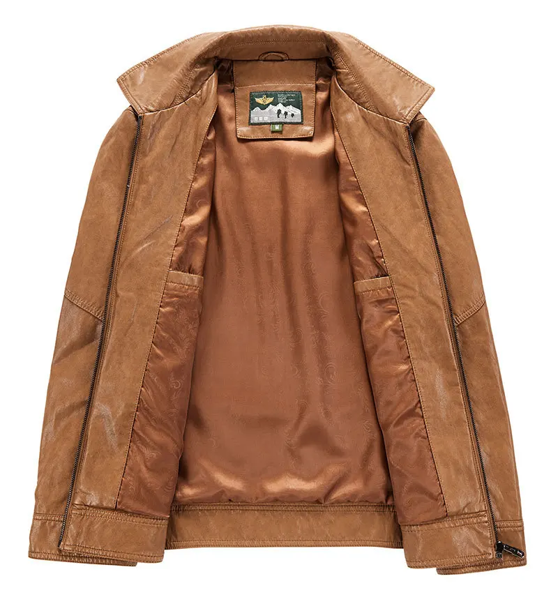 2019 Spring PU Leather Bomber Jackets Coats Business Stand Collar Brown Casual Fashion Cargo Military Jackets Coats Business (1)