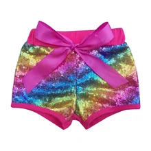 Популярные цветные шорты для малышей с блестками, атласные шорты с бантом для девочек, хлопковые детские модные шорты, детские брюки ярких цветов