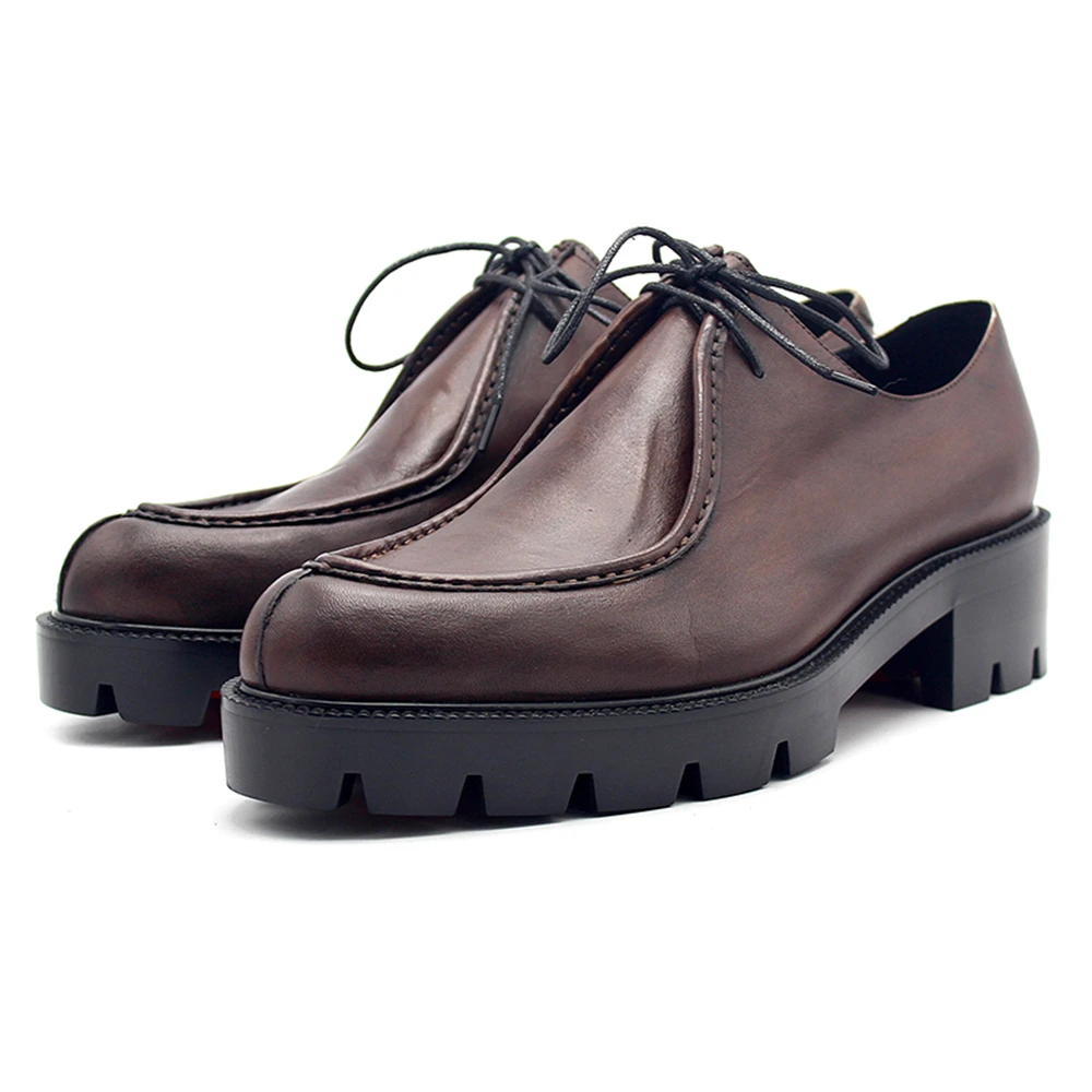 Brown pointed thick bottom two leather strap font b men s b font font b shoes