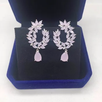 

Milky Pink Stone Small U Shaped Pave With AAA Cubic Zirconia Stone Luxury Drop Earrings For Women Jewelry Fashion Accessories