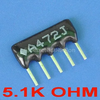 

(5 pcs/lot ) 5.1K OHM Thick Film Network Array Resistor, SIP-5 Bussed Type.
