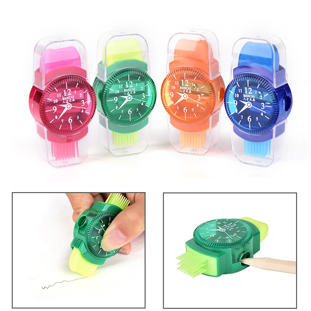 

1pc Brush Lovely Kawaii School Stationery Supplies And 3 In 1 Mini Novelty Wristwatch Modeling Pencil Sharpener With Eraser