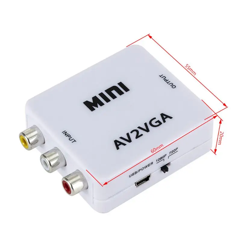  Mini HD Video Converter Box Convertitore AV2VGA AV RCA CVBS a VGA Video Converter Conversor con 3.5
