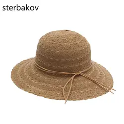 Соломенной шляпе полями женские летние свежий Кружево выдалбливают вентиляция складной солнцезащитный крем шляпа все-матч. Песчаный пляж