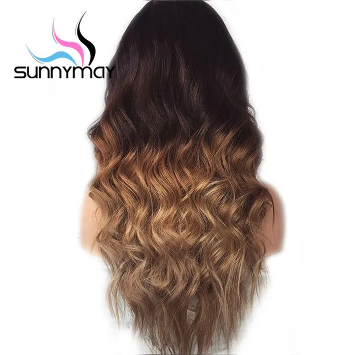 Sunnymay 13x4 Brown Ombre Human Hair With Baby Hair Body Wave Lace Front Human Hair Wigs Pre Plucked Remy Hair Lace Front Wigs