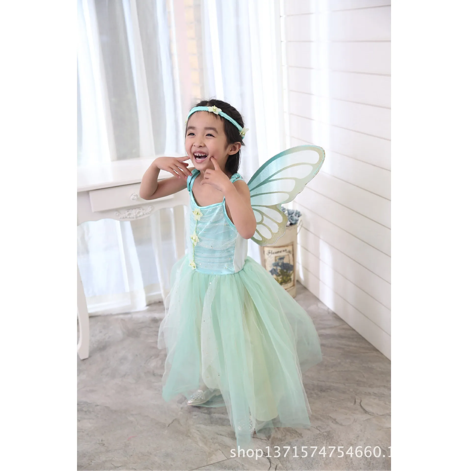 Волшебная сказочная балетная пачка для костюмированной вечеринки в стиле Тинкербелл; платье принцессы для дня рождения; Зеленый Детский костюм на Хэллоуин с крыльями
