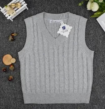 

Boys sweaters spring and autumn pullover V-neck cotton solid color campus style vest sweater