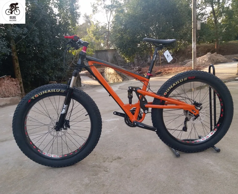 

Kalosse 26*4.0 tires 24/27/30 speed snow mountain bike Soft-tail frame DH/AM/FR Beach bike