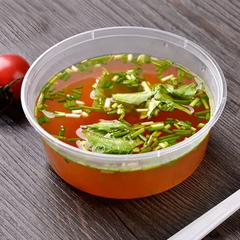 

10oz Clear Plastic Soup Bowl with Lid Storage Box Disposable Food Packaging Supplies Can be Reheated 50set/lot DEC006