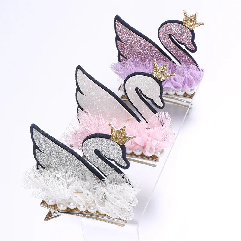 

Boutique ins 15pcs Fashion Cute Glitter Tiaras Swan Hairpins Solid 3D Crown Pearl Lace Brid Hair Clips Princess Hair Accessories