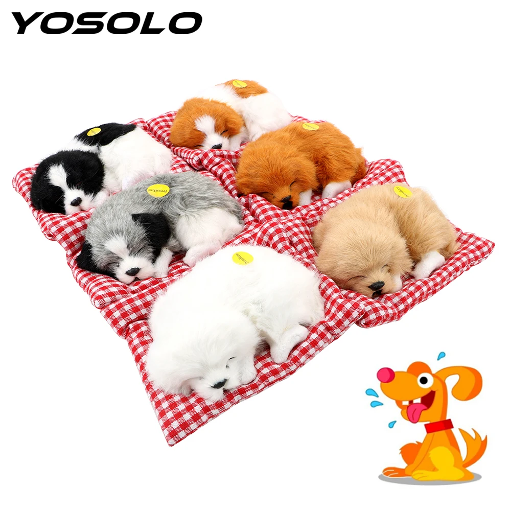 

YOSOLO Car Ornament Cute Plush Dogs Dashboard Decoration Car Styling Simulation Sleeping Dog Toy With Sound Auto Accessories