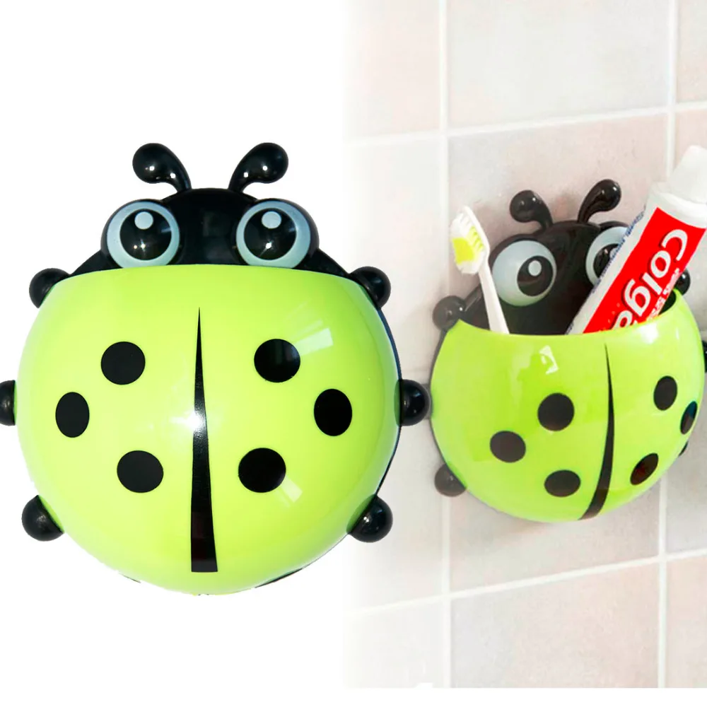 

Best Sale Ladybug Cartoon Suction Bathroom Accessories Products Wall Mounted Toothbrush Holder Suction Cup