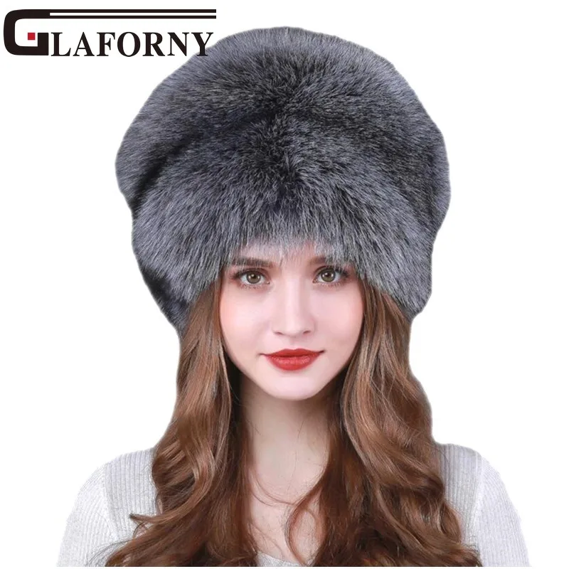 Glaforny 2018 модные серебряные меховые шапочки из лисьего меха женские зимние шапки из лисьего меха шапки женские из натурального Лисьего меха