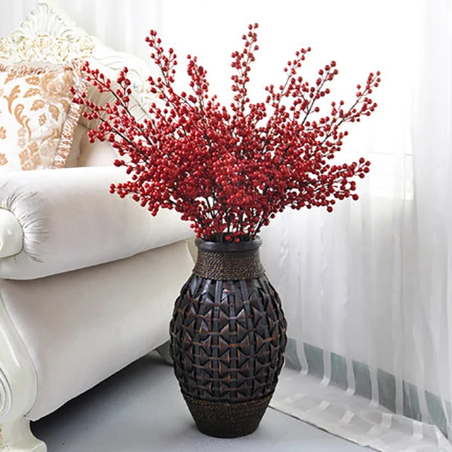 3pcs Red Haw Berries Hawthorn 105cm Long Artificial Flower Large 3pcs Red Haw Berries Hawthorn 105cm Long Artificial Flower Large Bamboo Vase 70cm Wedding Home Office
