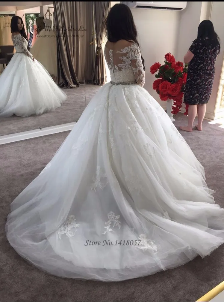 Elegant Long Sleeve Lace Wedding Dresses Ball Gown Bride Dress