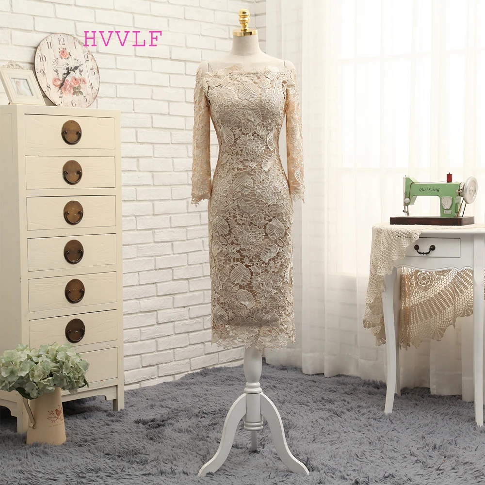 

Champagne 2019 Mother Of The Bride Dresses Sheath Long Sleeves Lace Groom Wedding Party Dress Mother Dresses For Wedding