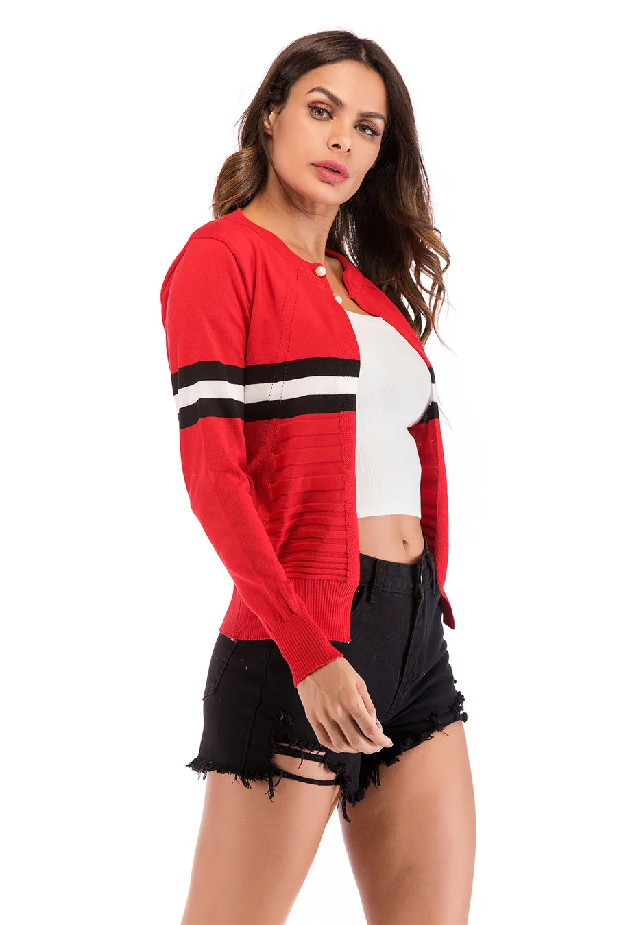 Gladiolus Striped Autumn Sweater Women 2018 Long Sleeve Beading Button Slim Knitted Cardigan Sweater Women Jumpers Ladies Coats (31)