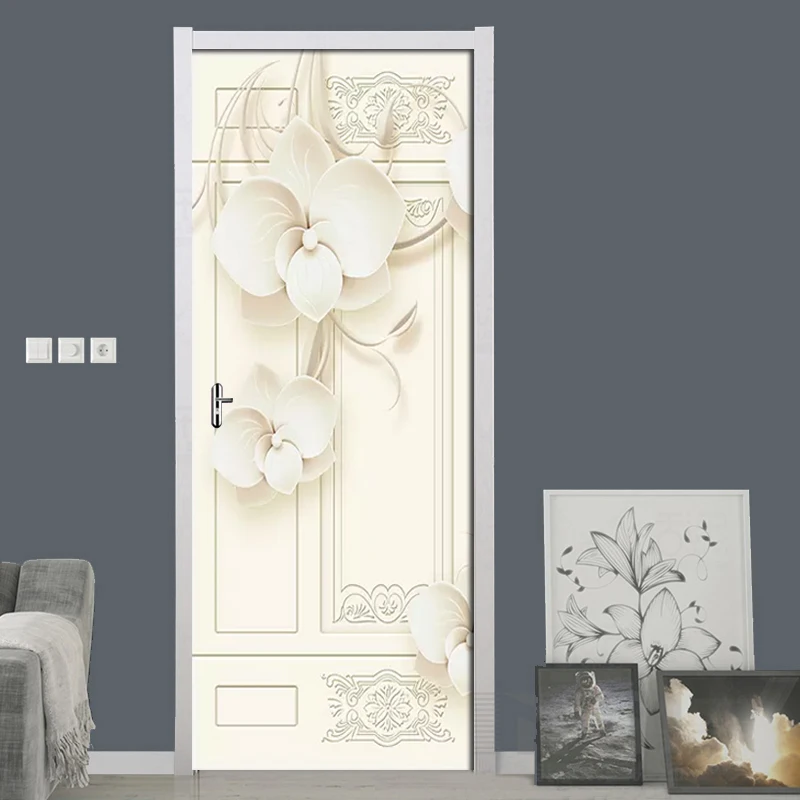 ПВХ водонепроницаемый самоклеящийся стикер двери Европейский тисненый цветок 3D обои для гостиной спальни двери декор настенные наклейки