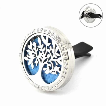 

30mm Stainless Steel rhinestone crystal Life Tree Aromatherapy Car Essential Oil Diffuser Perfume Clip for Car