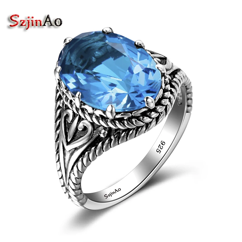 

Szjinao Women Wedding Band Antique Ring 100% Solid 925 Sterling Silver Blue Topaz Engagement Ring Bridal Jewelry Factory Price