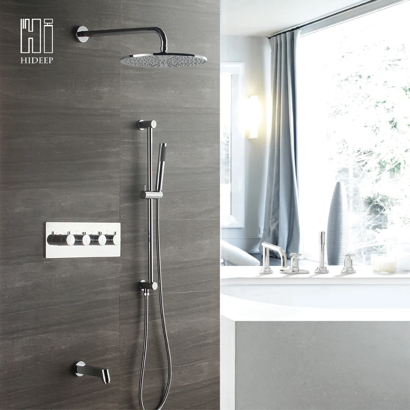 Hideep Round Rainfall Shower Head System Polished Brass Bath