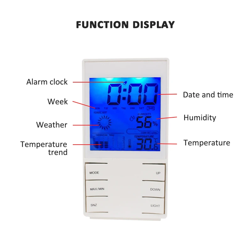 

Multifunction Temperature Meter Indoor Outdoor Weather Station+ Wireless Transmitter with C/F Max Min Value Display LCD Digital