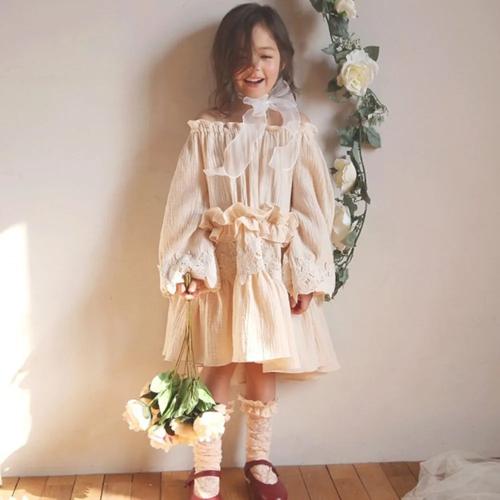 

2019 Spring New Girl Lolita Style Sweet Princess Dress A-Line Ruffled Long-sleeved Doll Dress