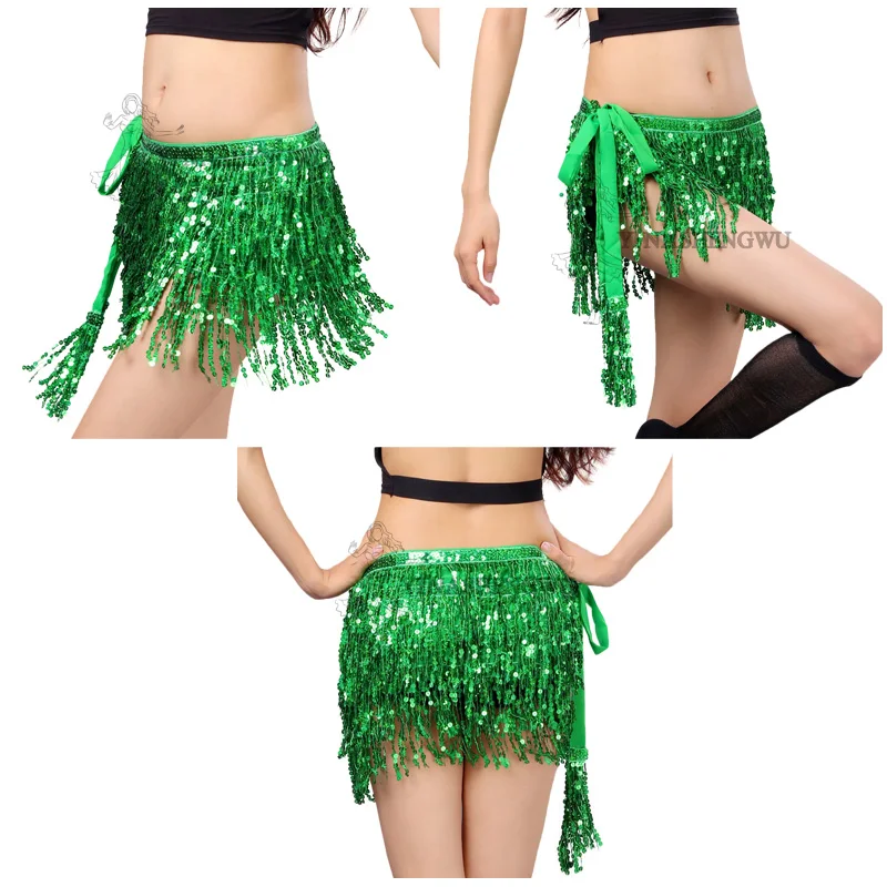 Belly Dance Belt Women Lady Costume 4-layer Sequins Tassel Hip Scarf Triangle Latin Dance Wear Bellydance Waist Chain