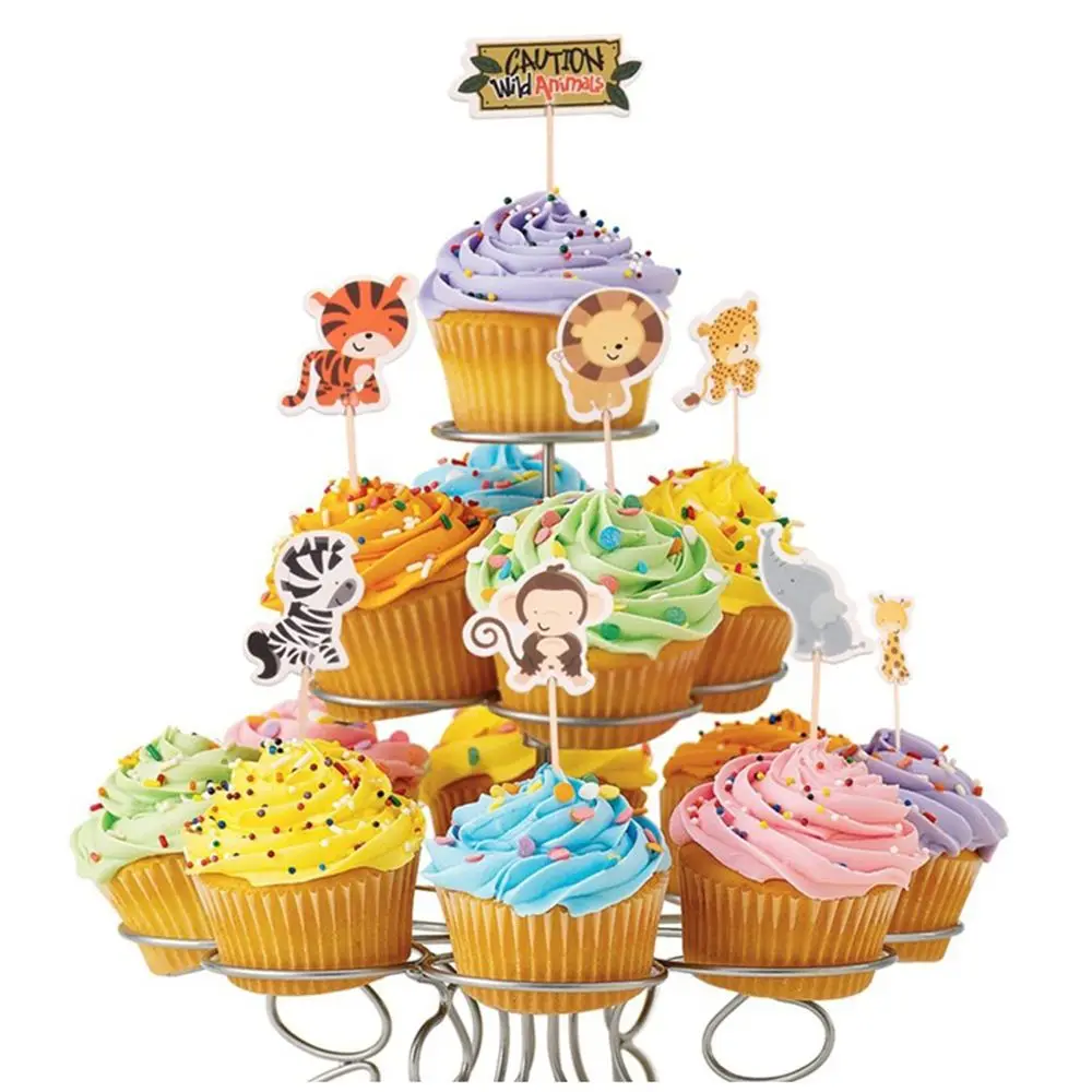 24Pcs/Pack Multicolor Safari Jungle Animal Cupcake Toppers