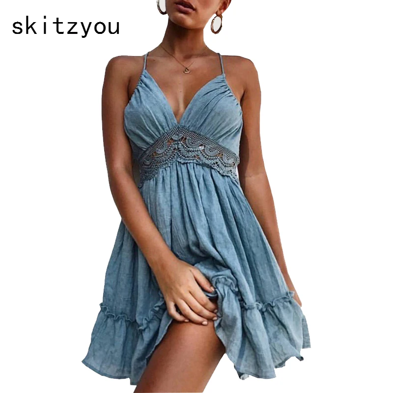 Skitzyou пикантный кружевной с открытой спиной v образный вырез женское летнее