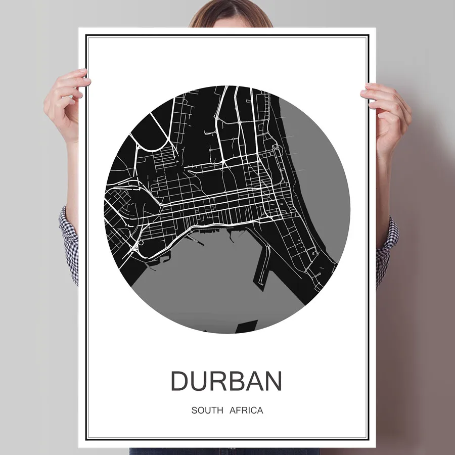 DURBAN World City map Canvas Coated Paper Modern poster Abstract print