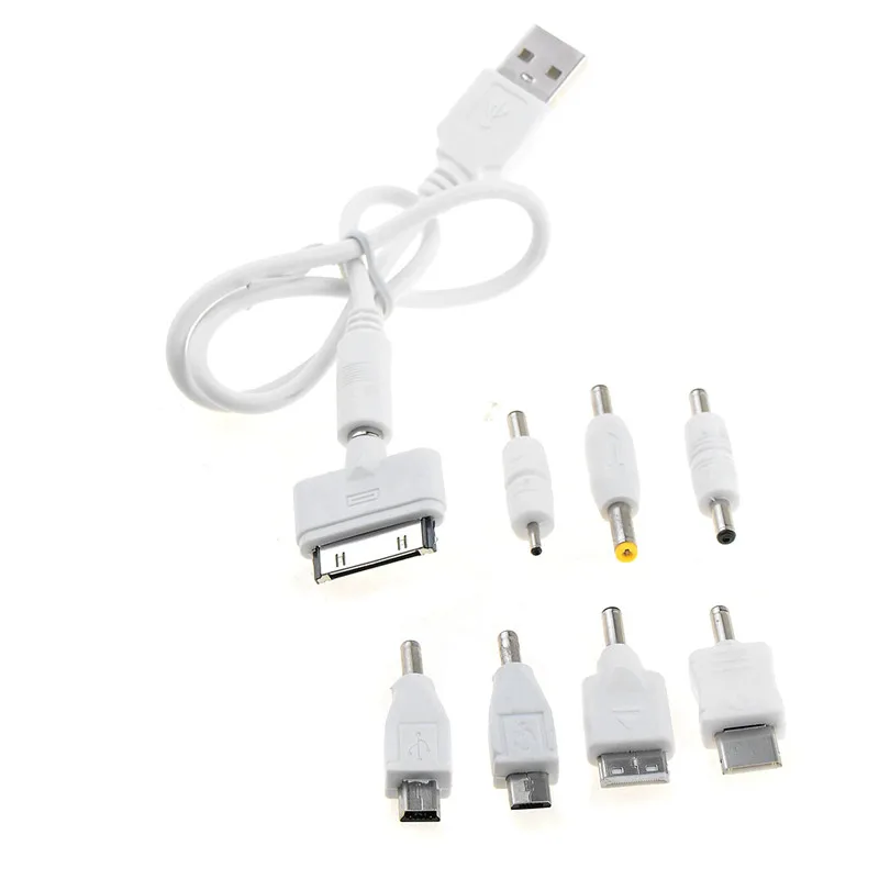 1 Set USB To 8Pcs DC Power Plug Charger Adapter Cable for Mobile Use White Kit P20