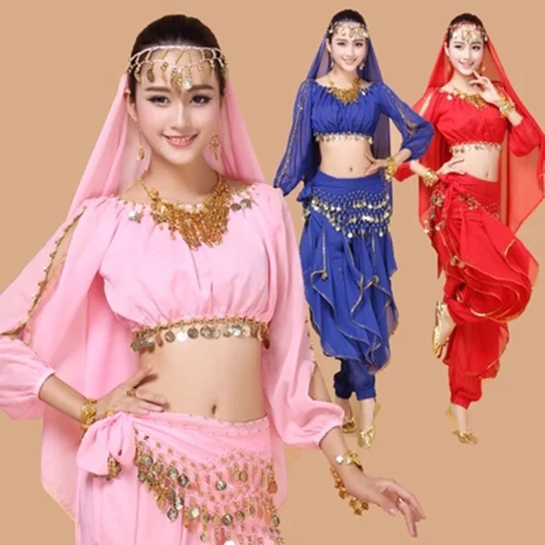 

2017 New 4pcs Set Belly Dance Costume Bollywood Costume Indian Dress Bellydance Dress Womens Belly Dancing Costume Sets 4 pcs