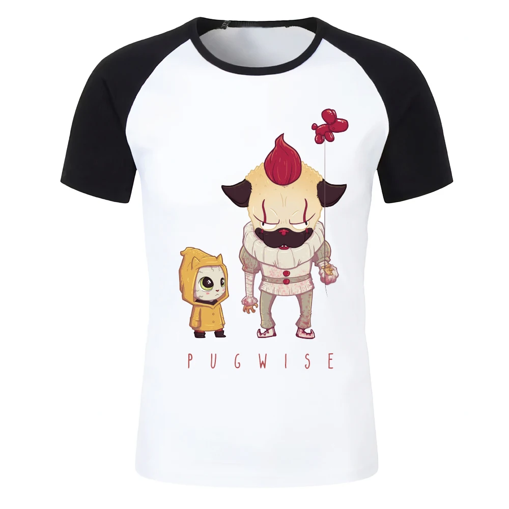 

Men's T Shirt Pugwise and Kitten Pennywise It Scary Clown Awesome Artsy Printed Baseball Tee