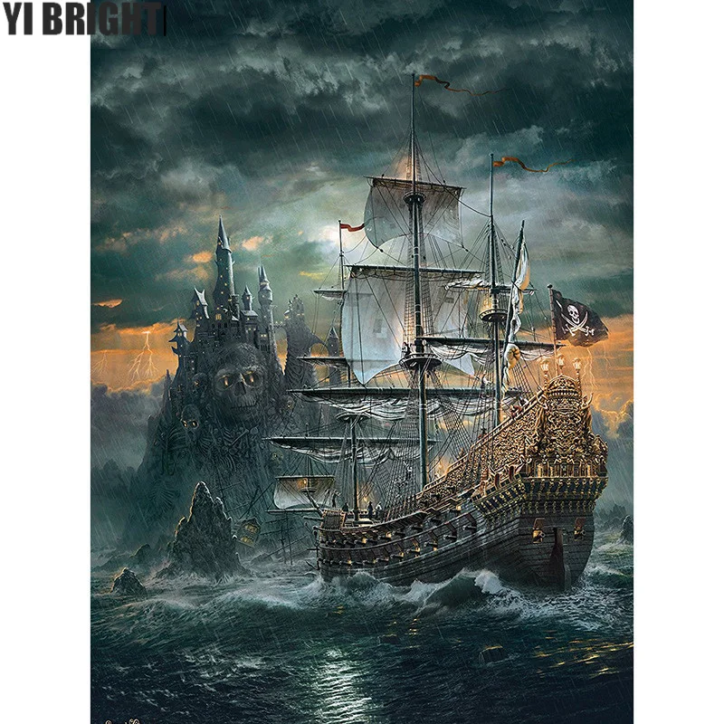 

Full Square drill 5D DIY Diamond embroidery Black Pearl ship Diamond Painting Cross Stitch Rhinestone Mosaic home decor