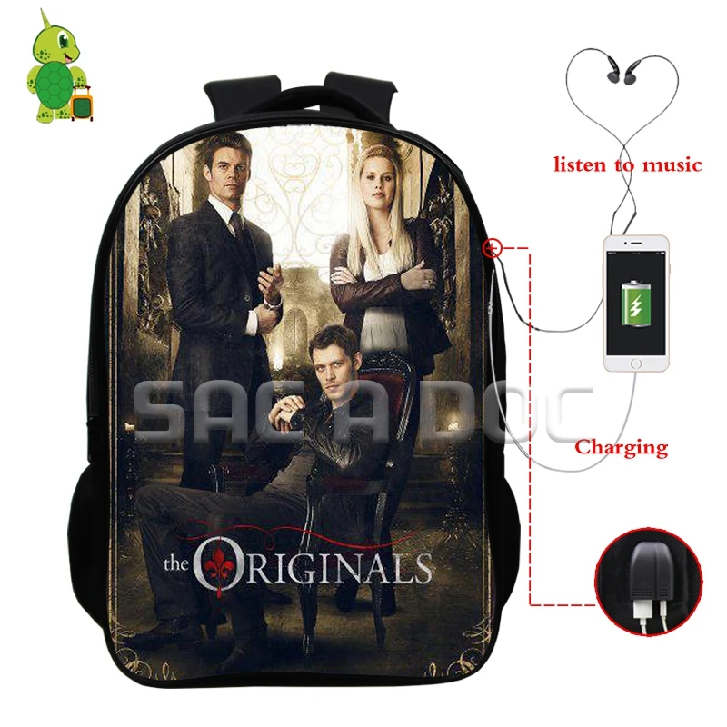 

Popular The Originals Vampire Klaus Backpack Multifunction USB Charge Headphone Jack School Bags for Teenagers Travel Rucksack