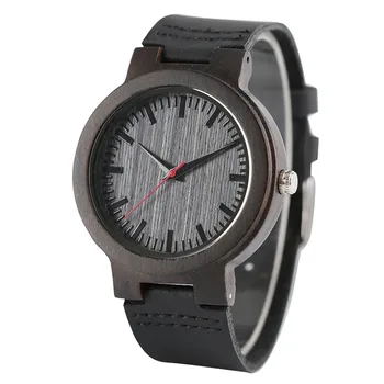 

Men Sport Creative Black Genuine Leather Band Strap Ebony Wood Quartz Wrist Watch Wooden Case Male Gift Free Ship