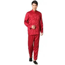 Chino Tradicional de Los Hombres Satén Rayon Kung Fu Traje de Manga Larga de la Vendimia Tai Chi Wushu Uniforme Ropa Ml XL XXL 3XL L070610