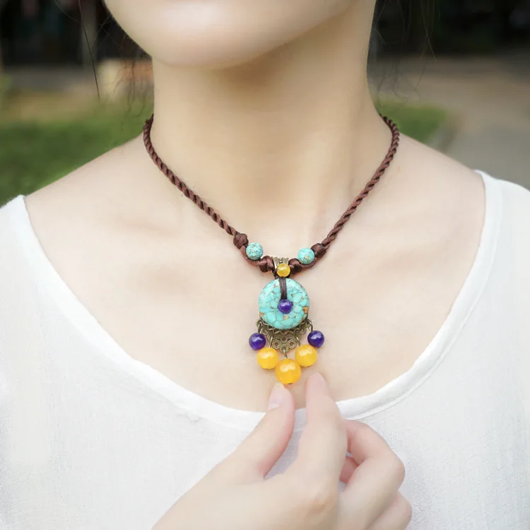 

fashion vintgae chinese wind ethnic stones necklace ,new art purple Chrysoprase necklace,handmade antique brass necklace