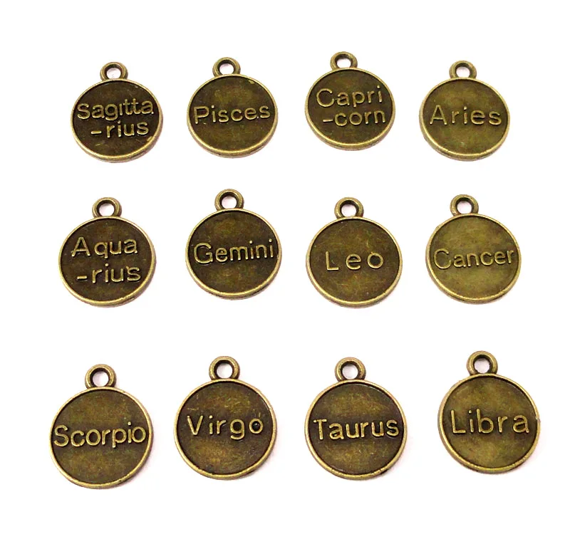 6Sets Antique Bronze 12 Constellation Zodiac Charms for DIY Jewelry