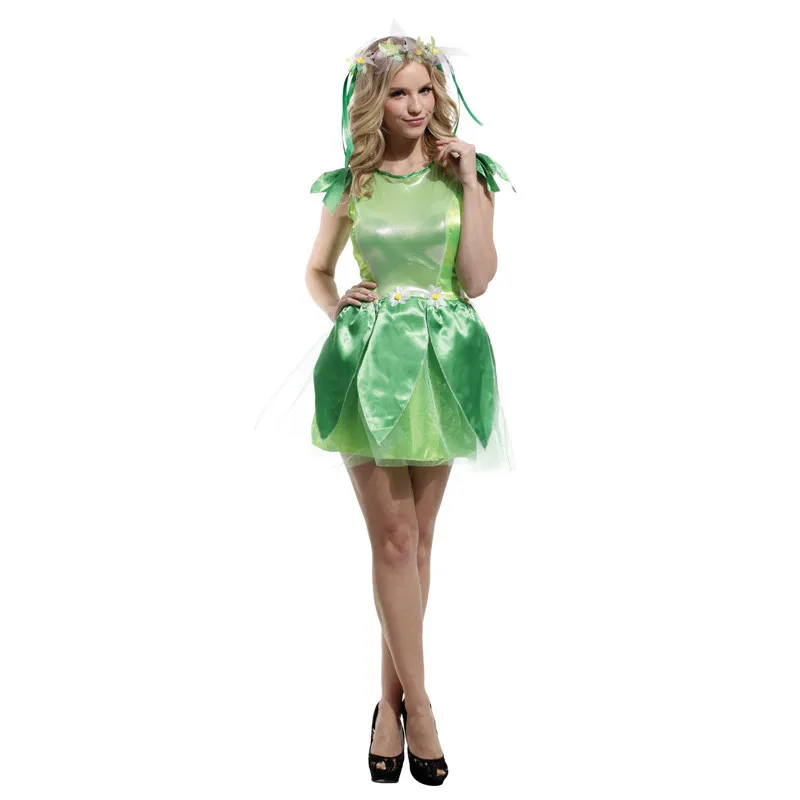 

Halloween Cosplay Costumes Role Play Dress Green Elf Disfraces Genie Fairy Flower Costumes