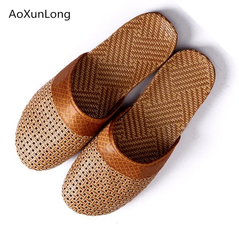 

AoXunLong 2 Pairs Of Wholesale Men Cane Weaving Summer Slippers Indoor Non-Slip Home Slippers Men EU 40-45 House Slippers Man