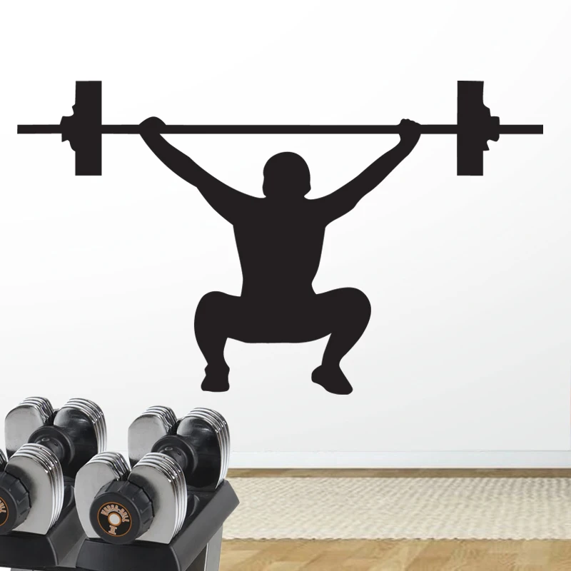 Gym Sticker Barbell Fitness Decal Body-building Posters Vinyl Wall Decals Pegatina Quadro Parede Decor Mural Gym Sticker JSL012