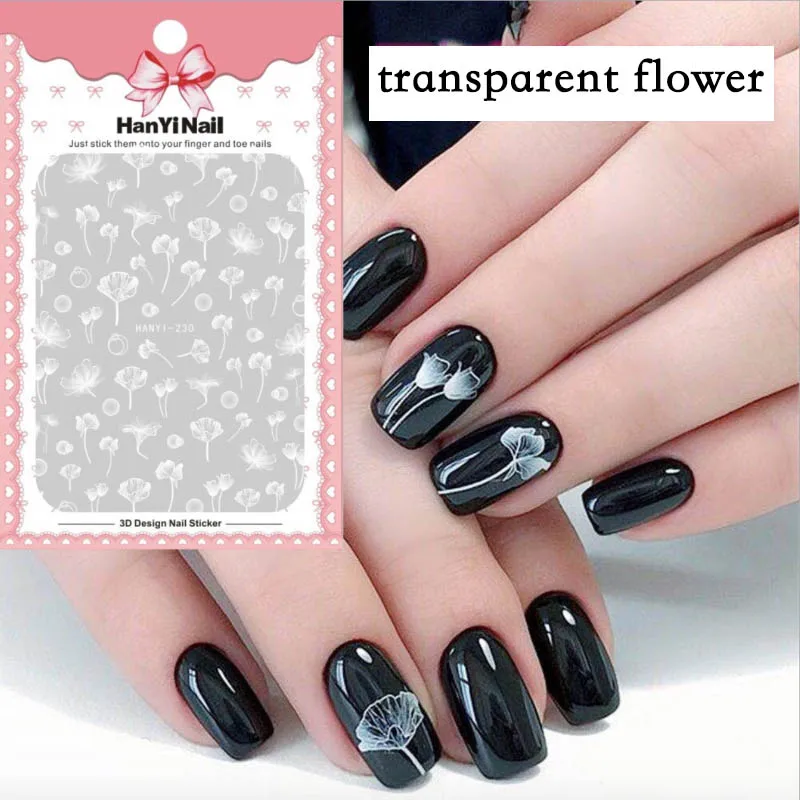 

Mybormula 1 Sheet White Transparent flowers 3d nail sticker flowers Adhesive Decal Sticker Manicure Nail Decoration Accessory