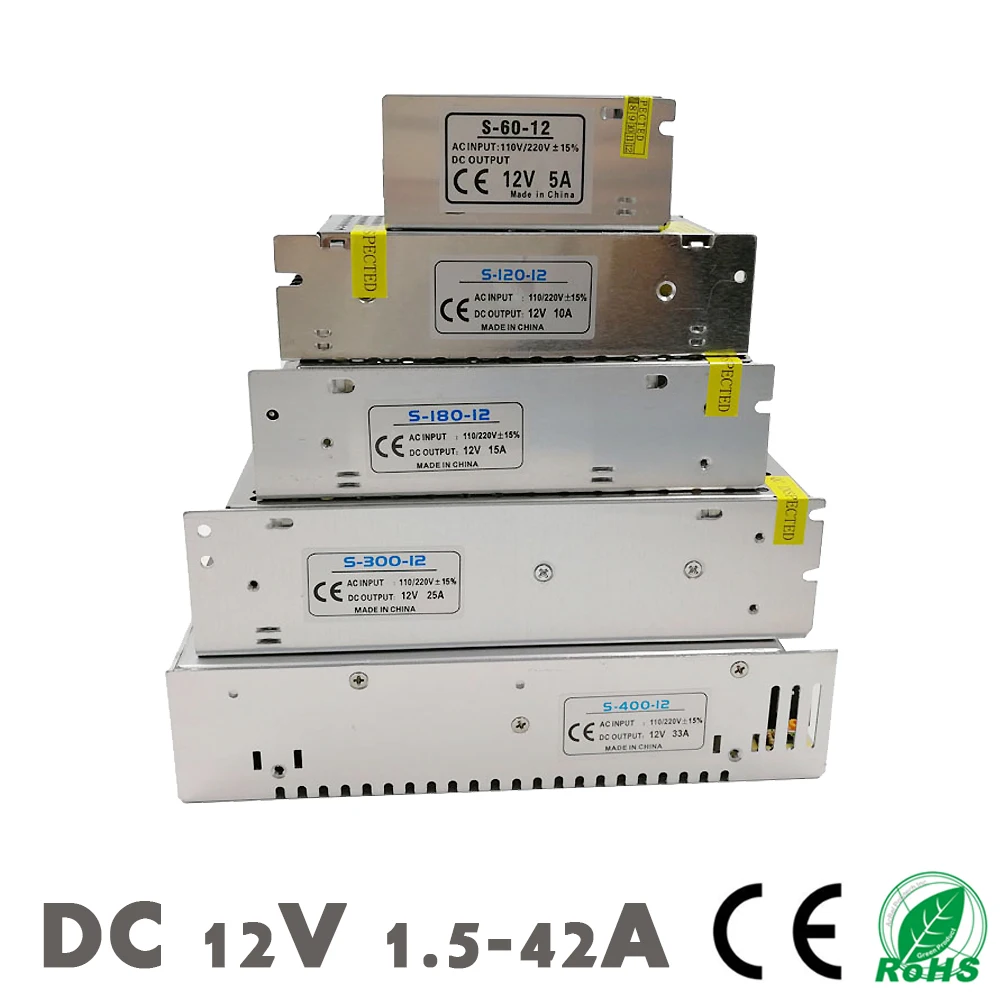 

DC 12V Power Supply LED Strips Lighting Transformer Driver Switching SMPS Adapter AC 110~220V 2A 3A 6.5A 10A 15A 25A 30A 33A 42A