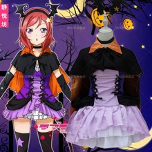 Nuevo Anime Love Live! Maki Nishikino Cosplay Vampiro Bruja de Halloween Little Devil Ropa Conjunto Completo (Vestidos + Shawl + Headwear + Bow-kn