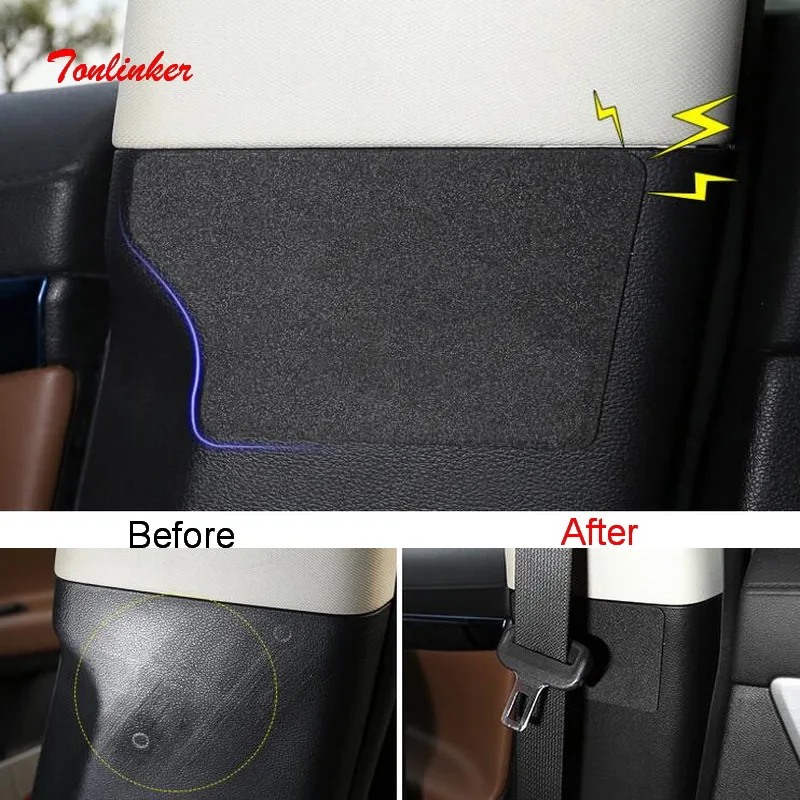 

Tonlinker Interior Seat belt Anti-collision Cover Sticker For Geely Atlas 2016-18 Car styling 2 pcs EVA Cover stickers